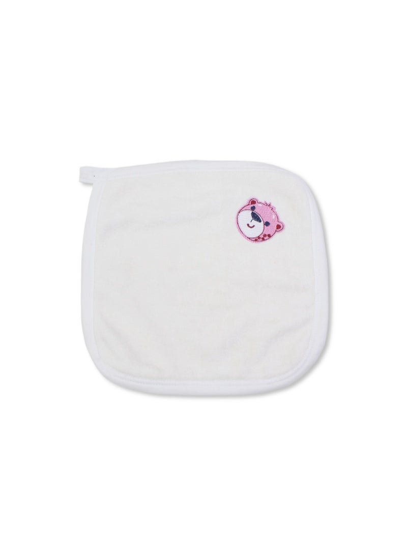 Cotton Baby Towel – Off-White with Teddy Bear Head Embroidery - Image 1